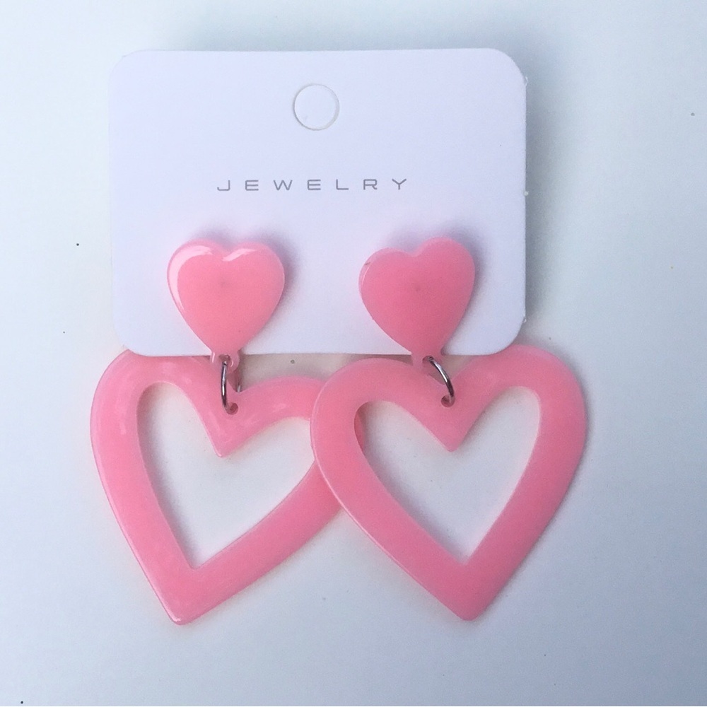 Cute big heart dangle earrings bubblegum pink light weight plastic Barbie